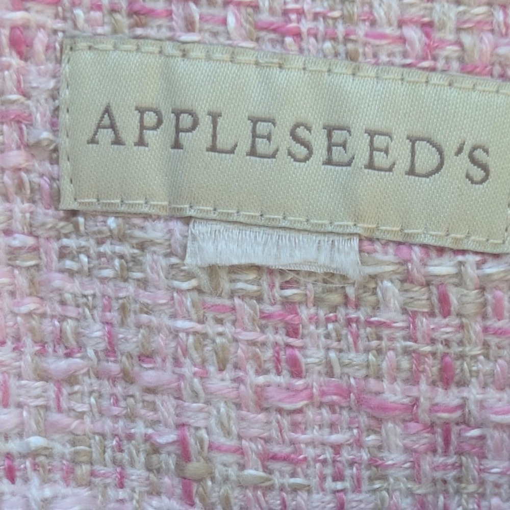 Appleseed's Pink Tweed Blazer Collarless Gold Button Boucle Jacket Women - Picture 3 of 4